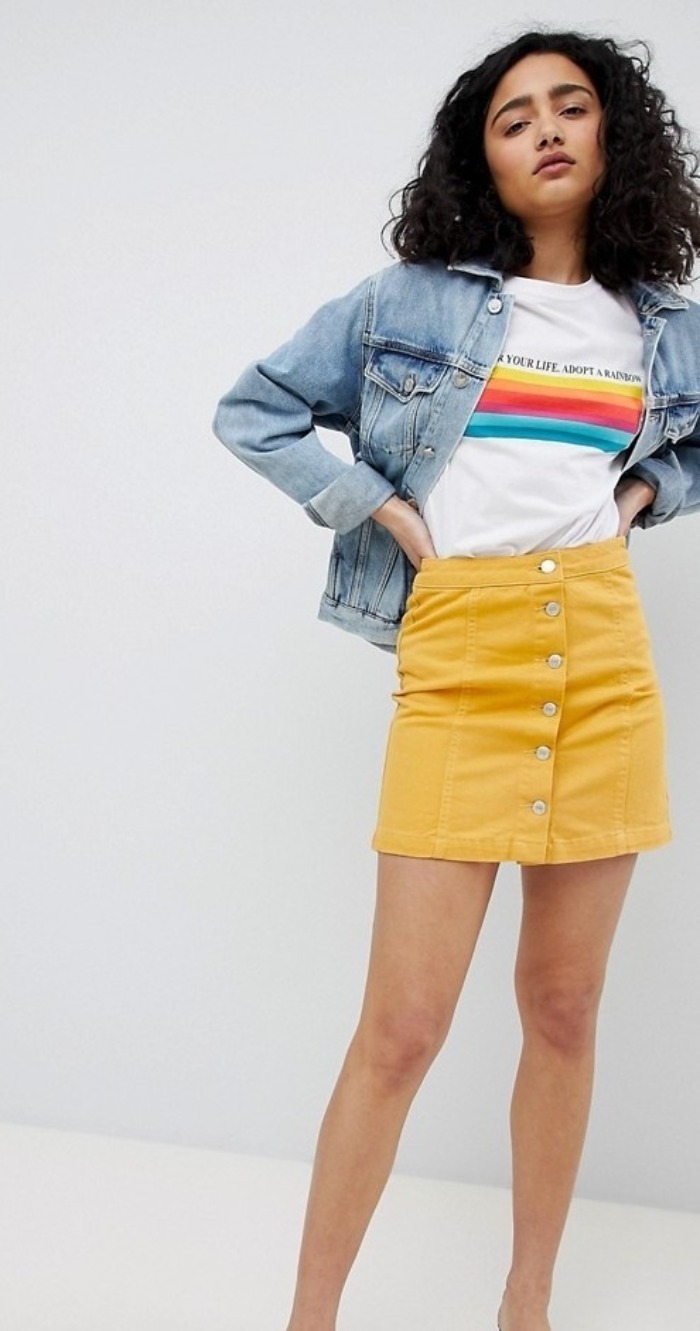 Желтая джинсовая юбка