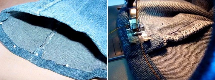 как подшить джинсы