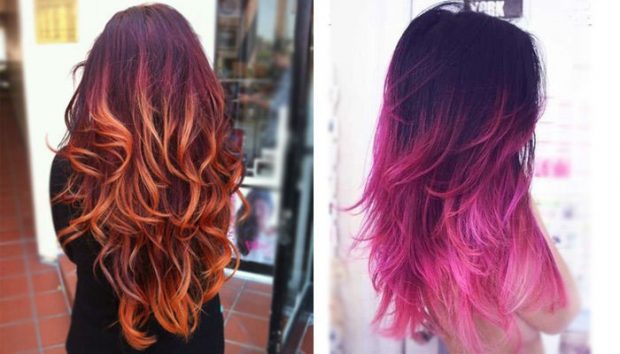 тренды 2020 волосы: омбре рыжее и бордово-розовое