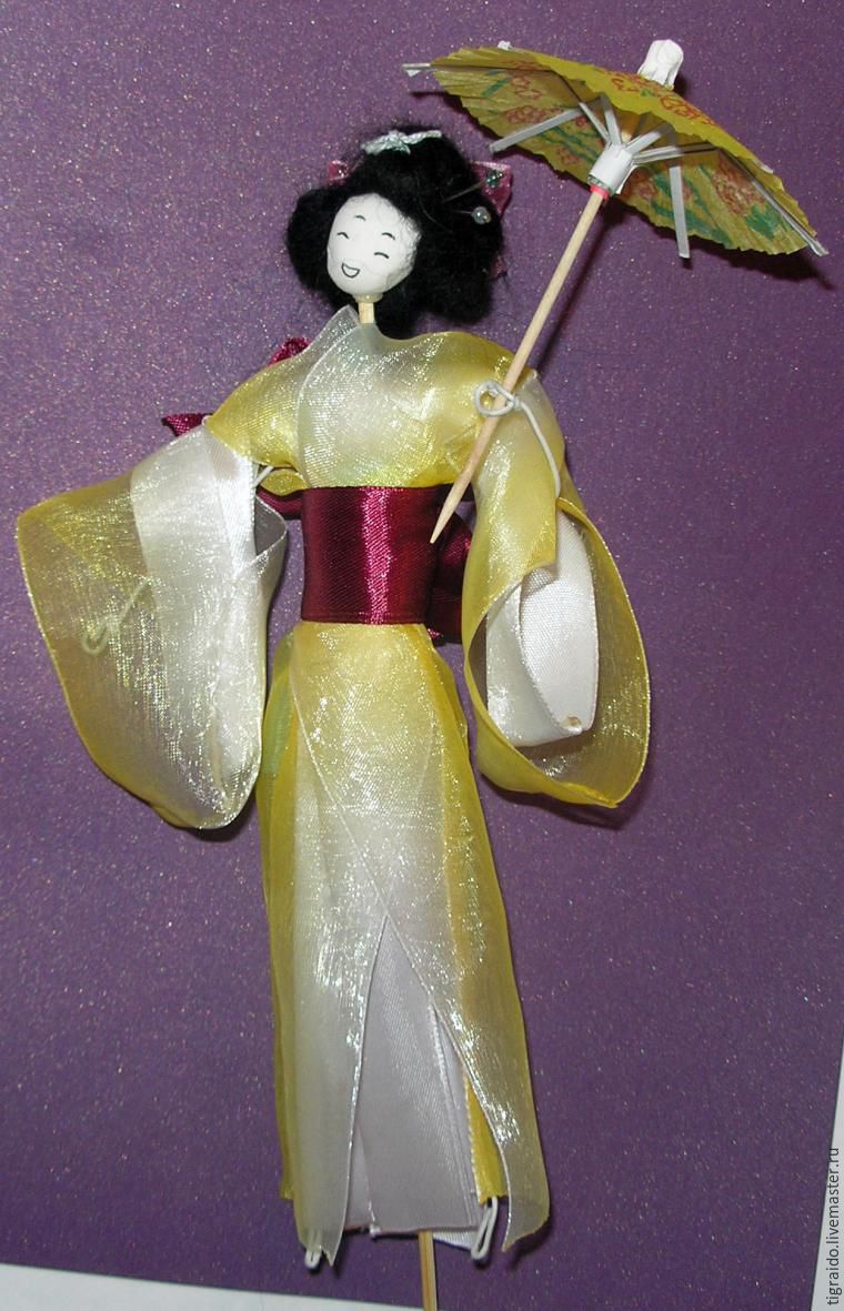 Делаем куколку-японку имитация традиционного кимоно и прически, фото № 25
