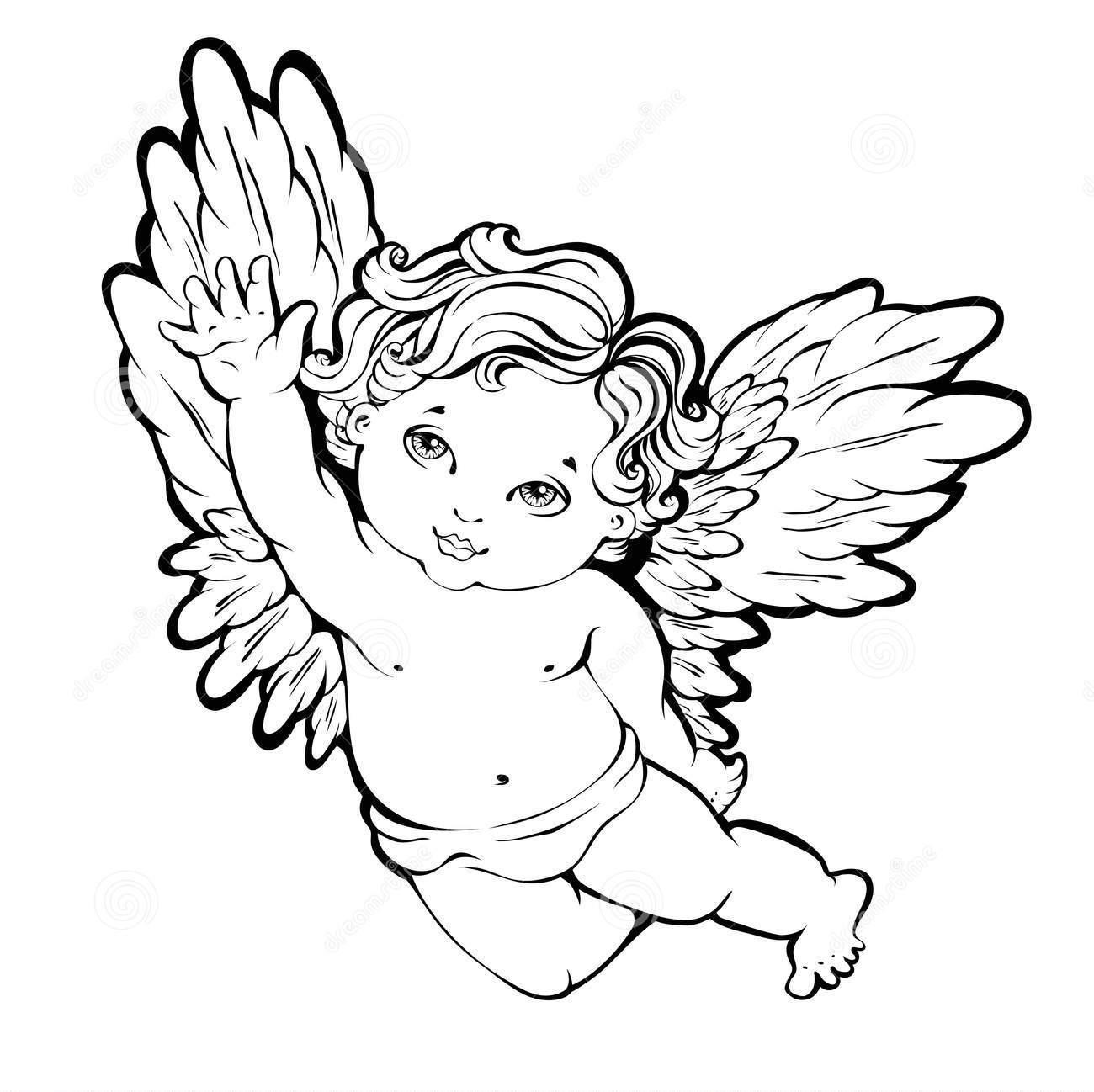 Шаблон ангелочка для рисования или вырезания, пример 1