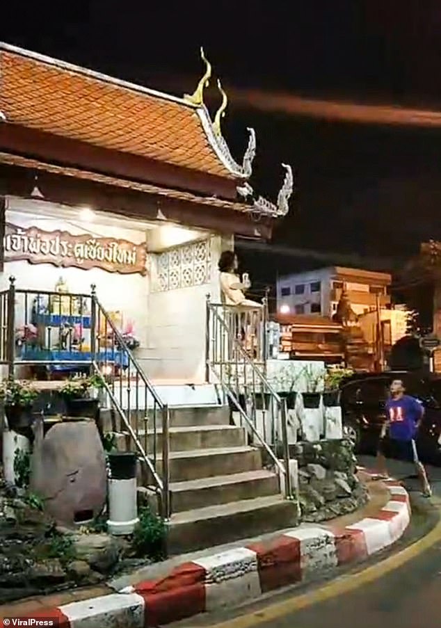 Buddhist locals have now arranged to spend the day cleaning the shrine after police came to escort Ms Haque to the nearby Suan Prung Psychiatric Hospital to sober up before being assessed by doctors