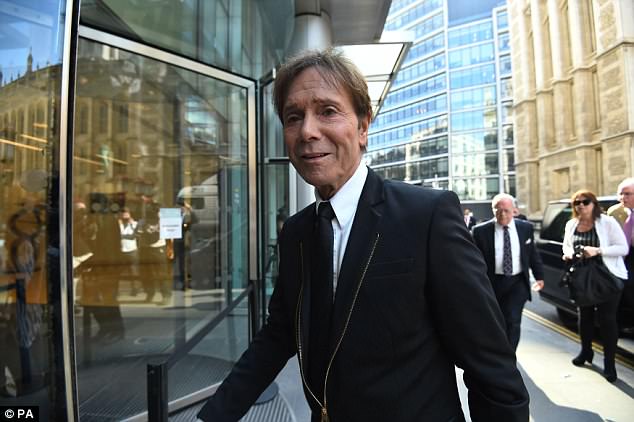 Sir Cliff arriving at court on Friday as the hearing over the BBC