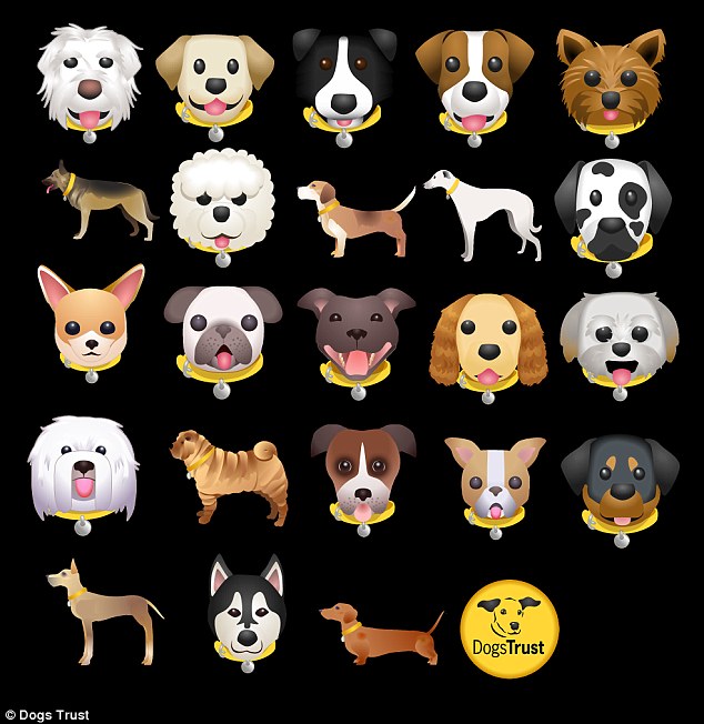 The UK’s largest welfare charity has launched the first ever dog emoji keyboard to let people represent 23 of the most popular breeds (all shown)