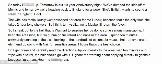 Reddit user EvilFireblade, believed to be from this US, told how he had planned a romantic trip to England to mark his ten-year anniversary with his wife and decided to 