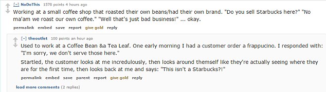 Coffee chains seem to be a particularly popular spot for stupid questions