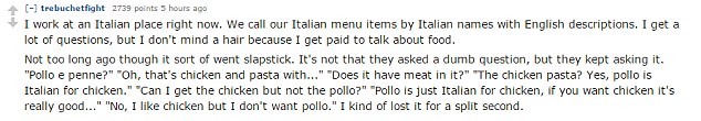 Denisedenephew and Trebuchetfight both shared stories from working in restaurants