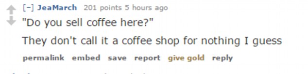 Restaurant, supermarket and cafe workers (posed by a model) have shared the most moronic questions and requests they have ever been asked on Reddit