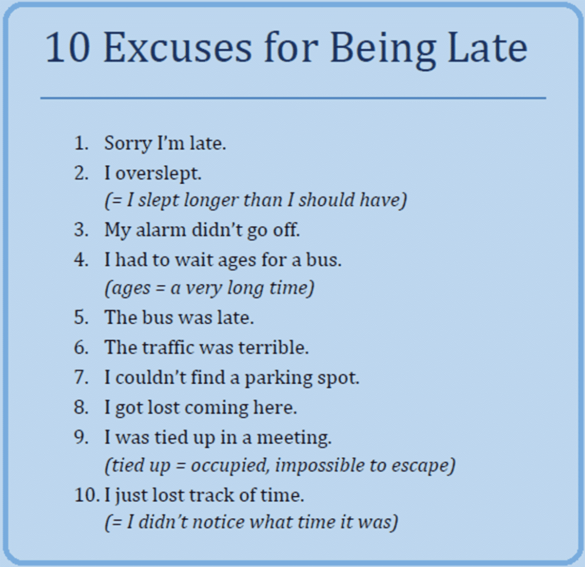 Common Excuses for Being Late
