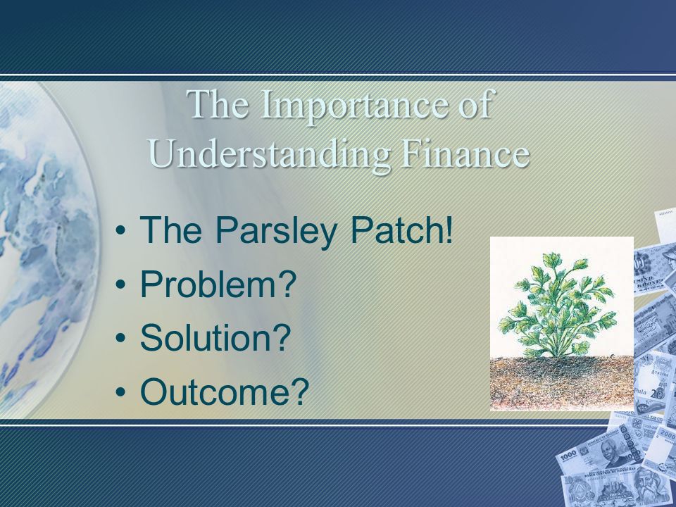 The Importance of Understanding Finance The Parsley Patch! Problem Solution Outcome