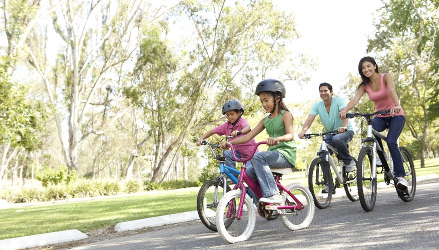 A family riding bikes together