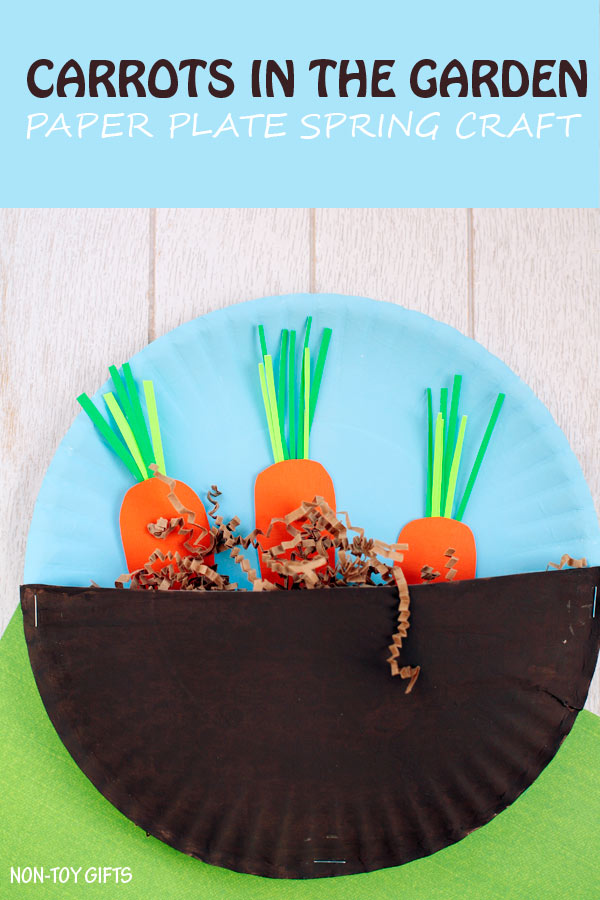 Carrots in the garden craft for kids. Easy paper plate spring or Easter craft for toddlers and preschoolers. 
