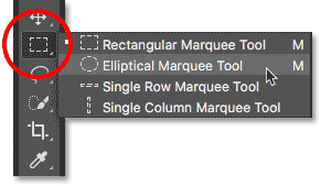 Selecting the Elliptical Marquee Tool in Photoshop.