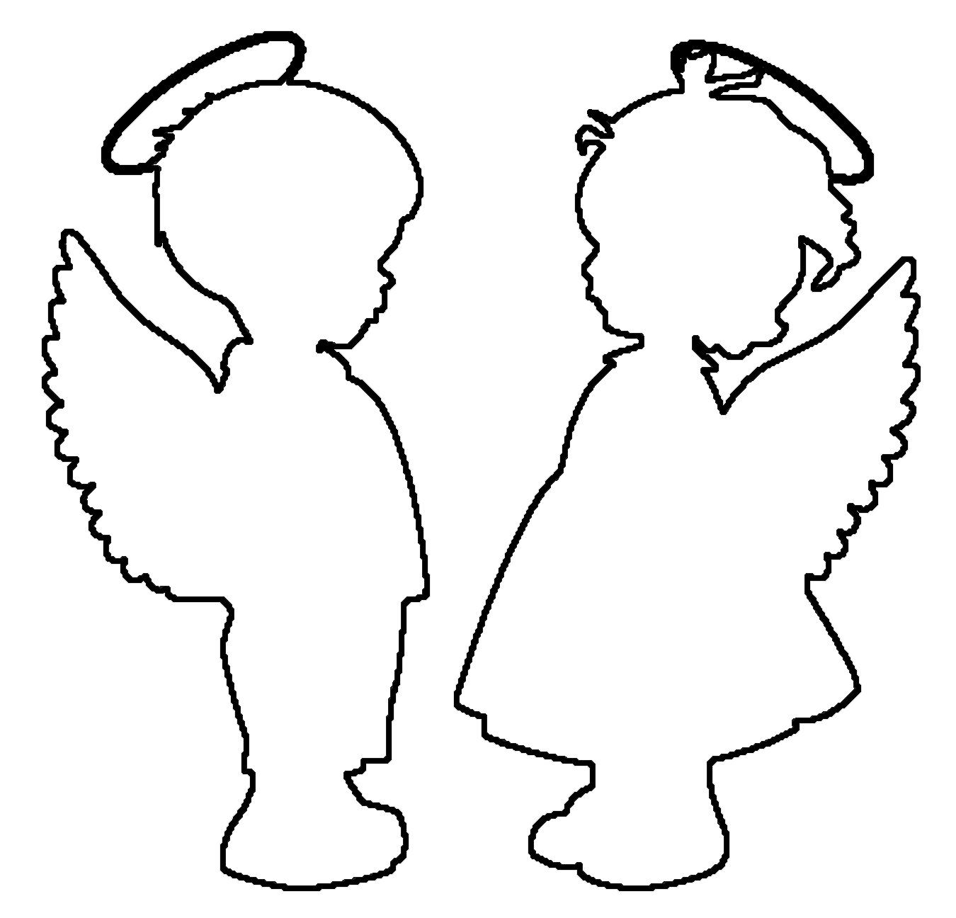 Раскраски Ангел ангелочки контур, шаблон для вырезания из бумаги для детей