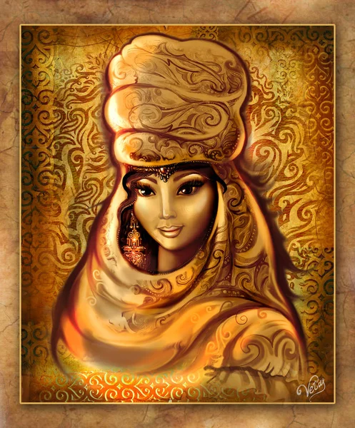 Красивые Иллюстрации Казахская Женщина Жена Край Платья Красивые Глаза Восточную Стоковое Фото