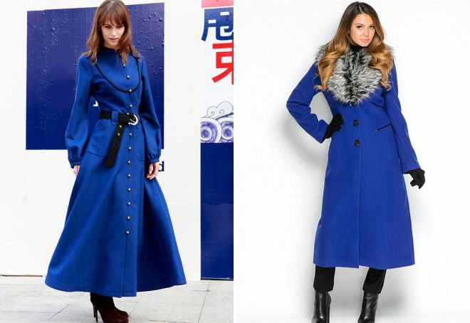 синее длинное пальто