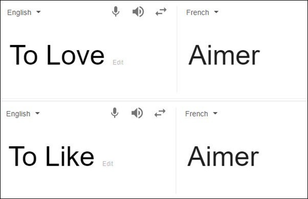 VERB AIMER can mean both like and love in French