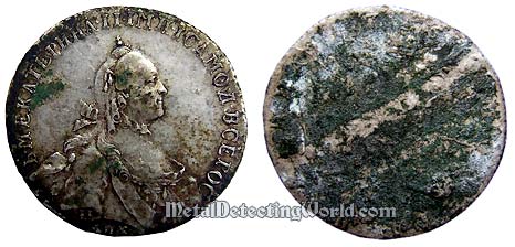 Russian Silver 1764 1 Poltina Uncleaned