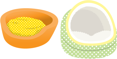 Illustration of two colorful dog beds