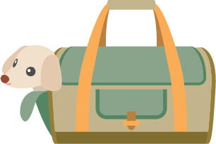 Illustration of a dog being carried in a duffel bag