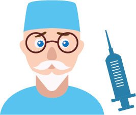Illustration of a veterinarian and a syringe.