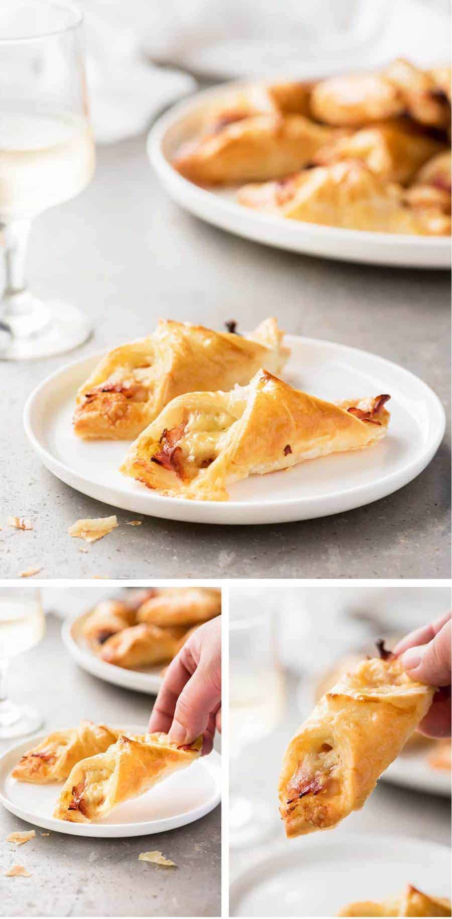 Ham Cheese Puff Pastry Parcels - great little party food that only require 5 ingredients: puff pastry, mustard, ham, cheese and egg!